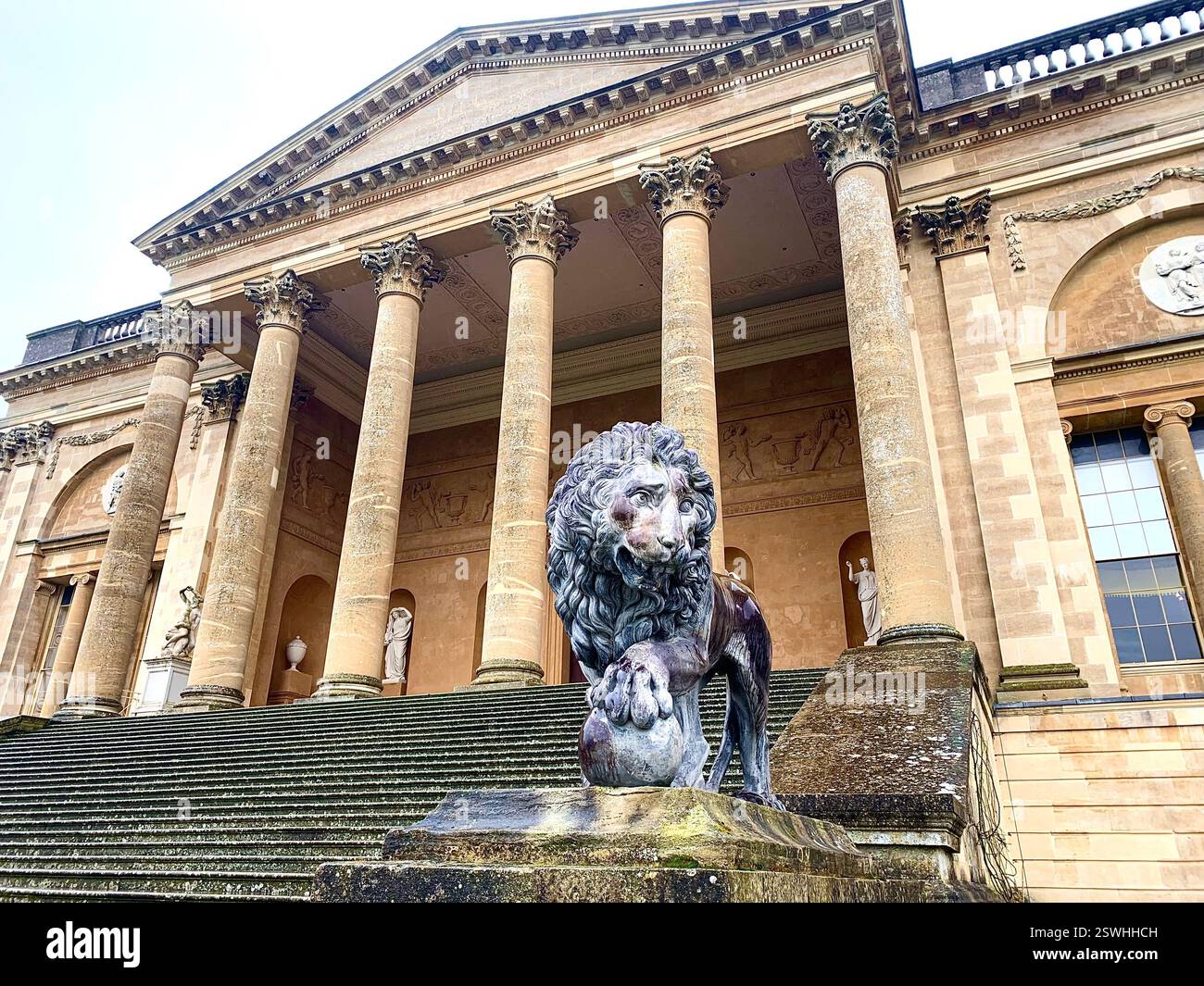 Stowe School Stowe Landscape Gardens Northamptonshire UK British old pupils Pupil boarding school history historic games plants trees rear lion - Smartphone Captured Stock Image