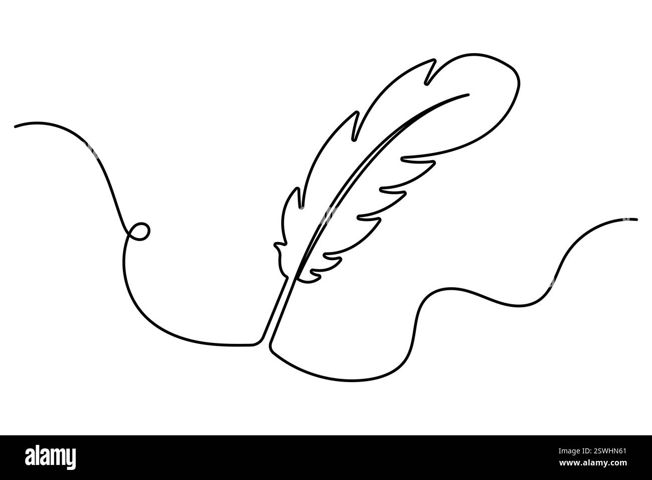 Bird feather continuous one line art drawing of isolated outline vector ...
