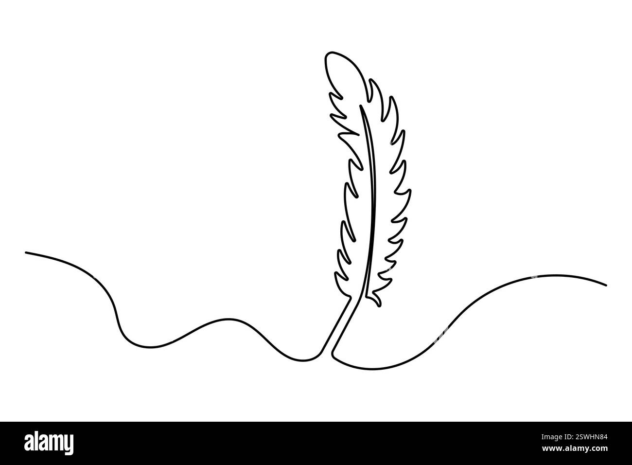 Bird feather continuous one line art drawing of isolated outline vector ...