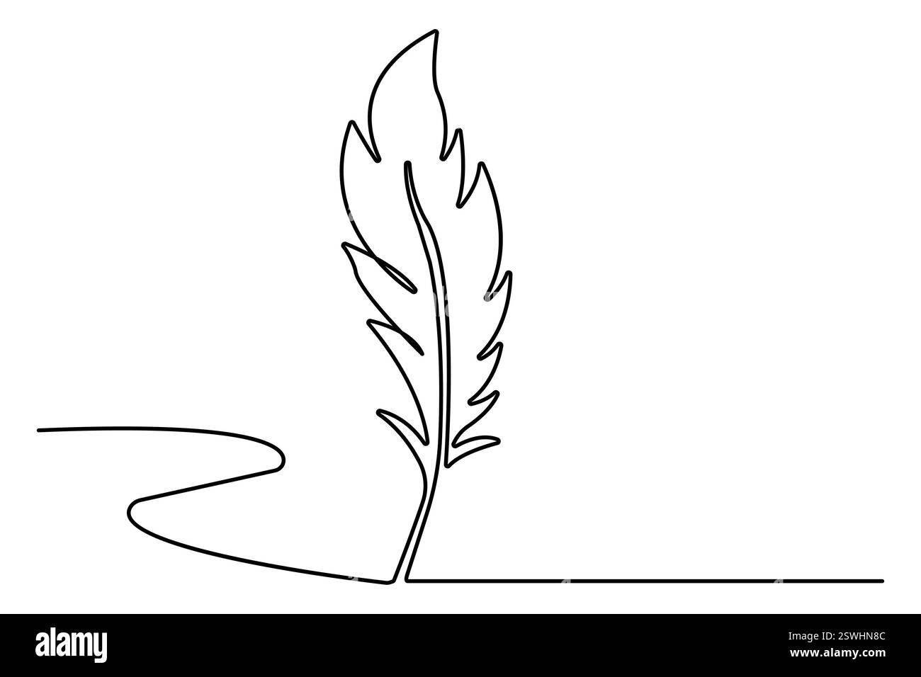 Bird feather continuous one line art drawing of isolated outline vector ...