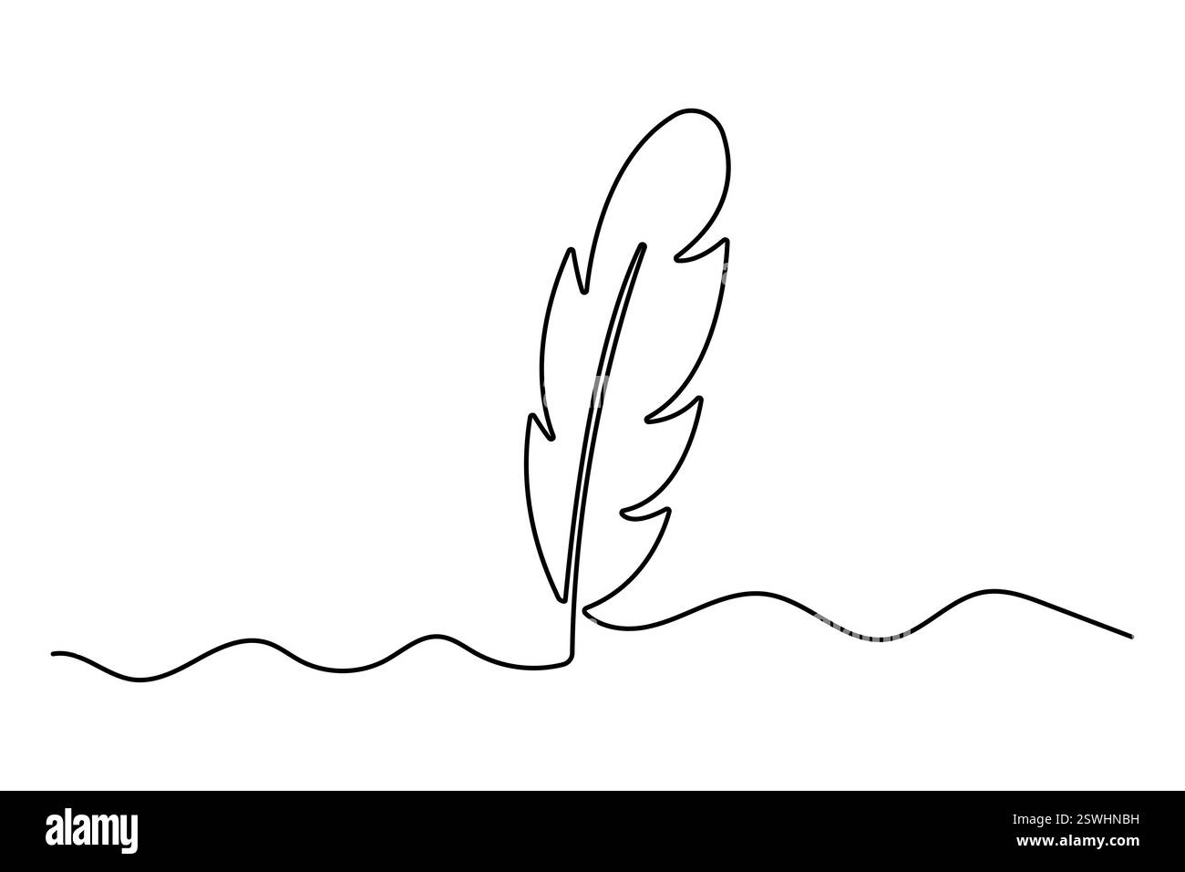 Bird feather continuous one line art drawing of isolated outline vector ...