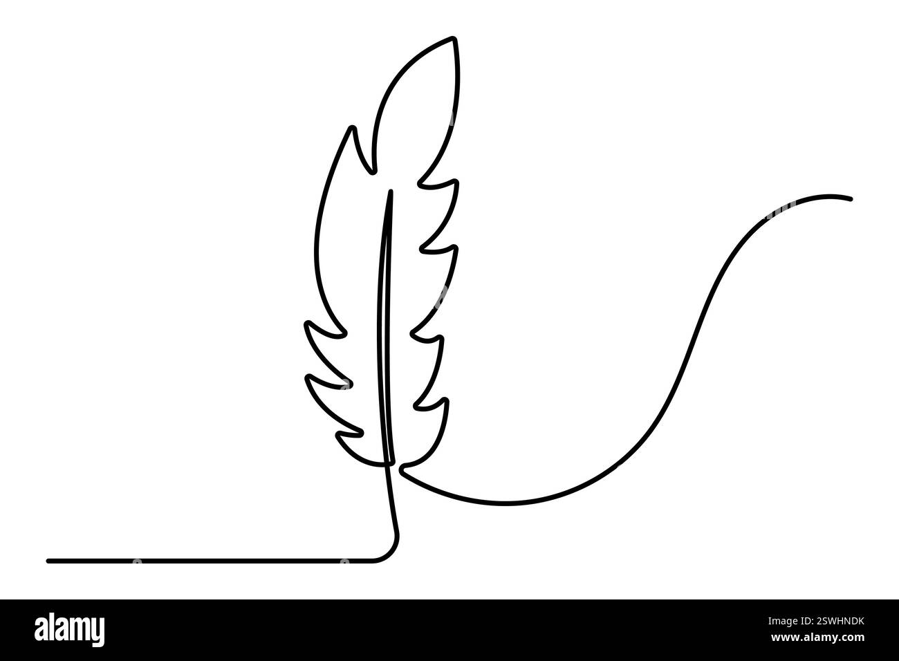 Bird feather continuous one line art drawing of isolated outline vector ...