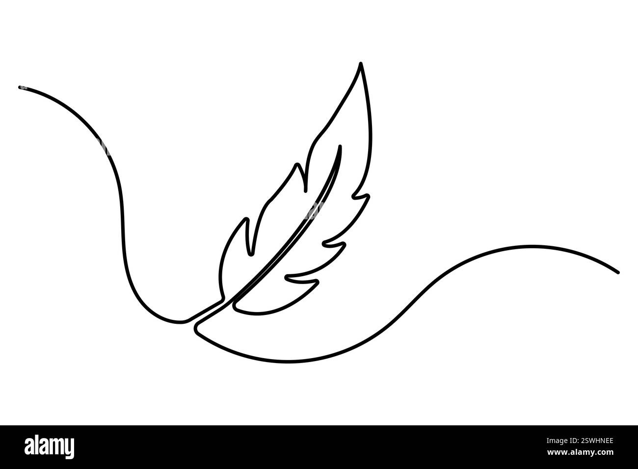 Bird feather continuous one line art drawing of isolated outline vector ...