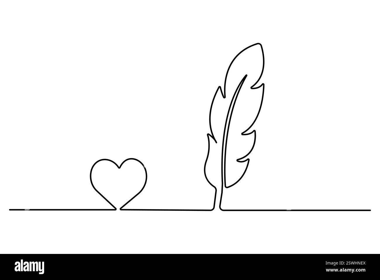 Bird feather continuous one line art drawing of isolated outline vector ...