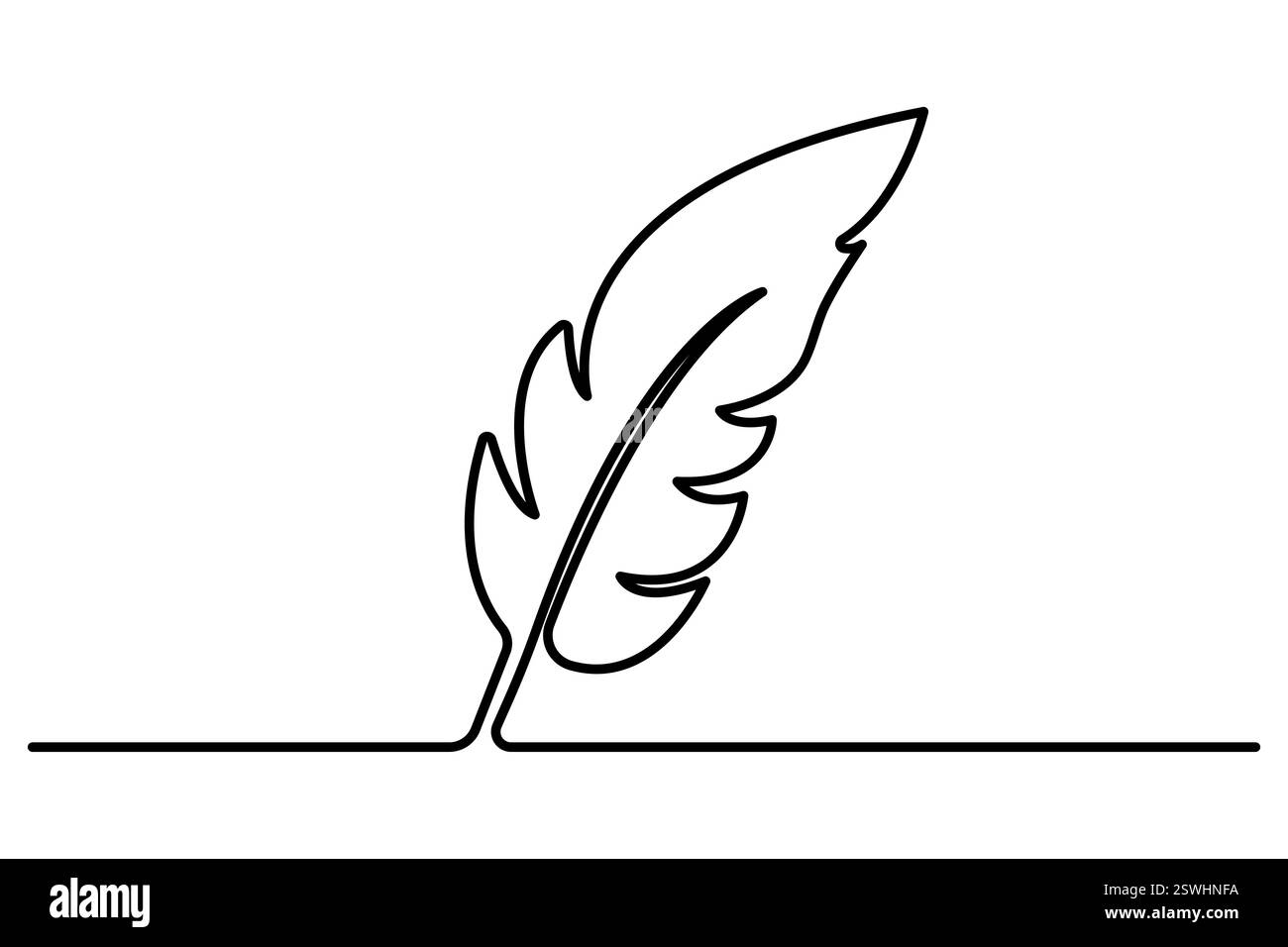 Bird feather continuous one line art drawing of isolated outline vector ...