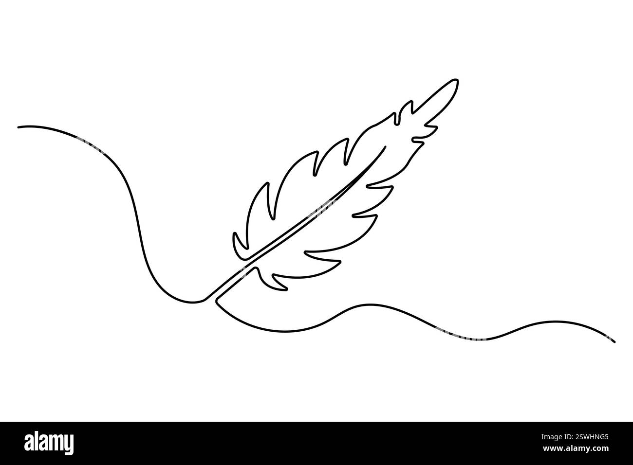 Bird feather continuous one line art drawing of isolated outline vector ...