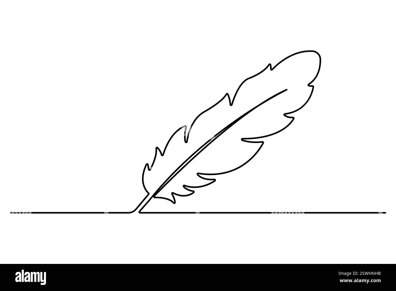 Bird feather continuous one line art drawing of isolated outline vector ...