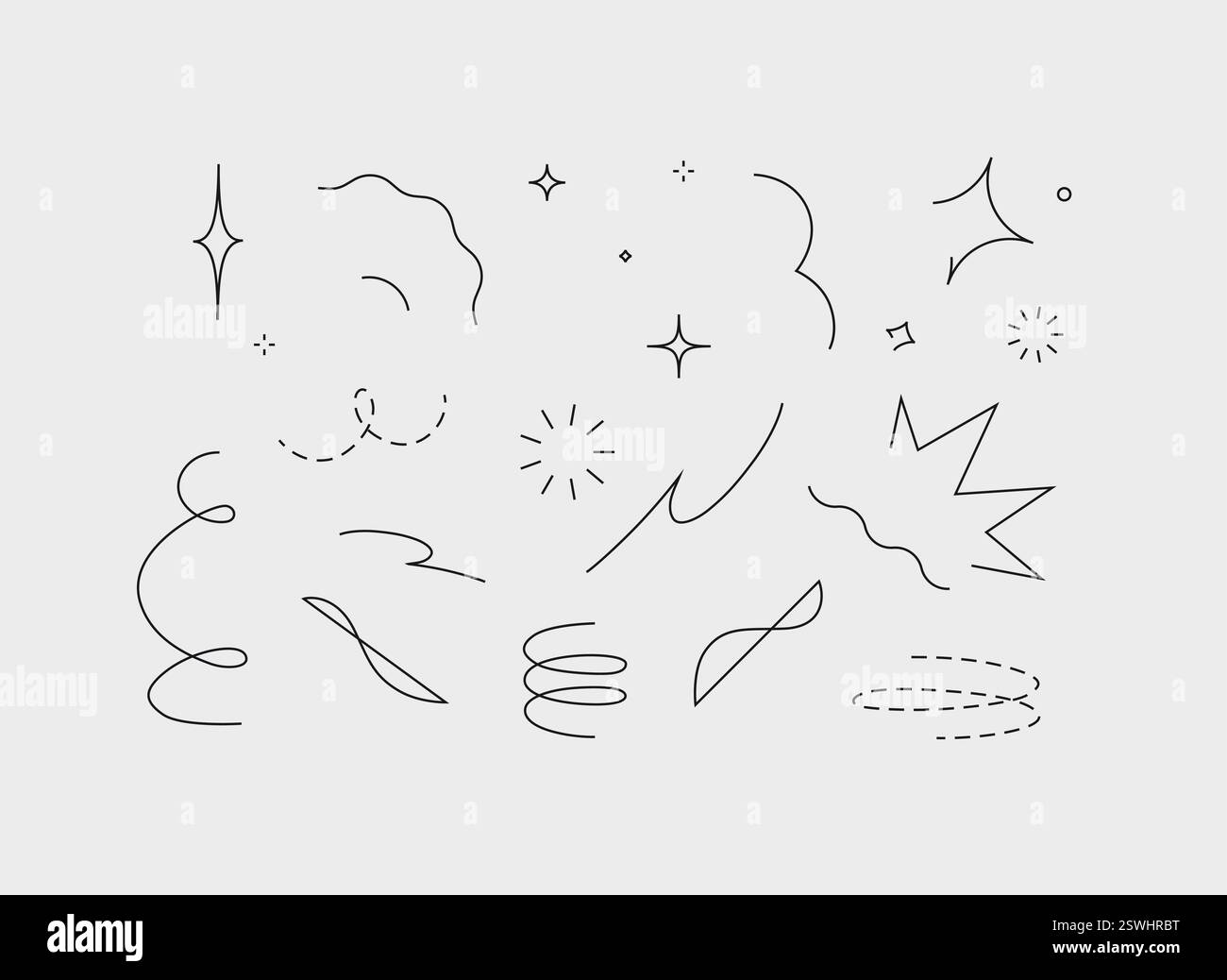 Star line doodle design elements drawing with blue on white background Stock Vector