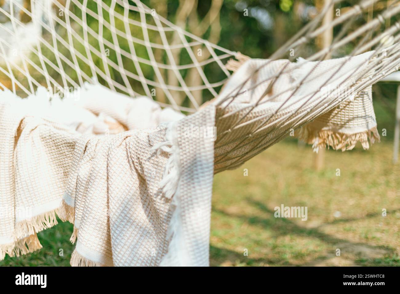 Close up cozy hammock , selective focus Stock Photo