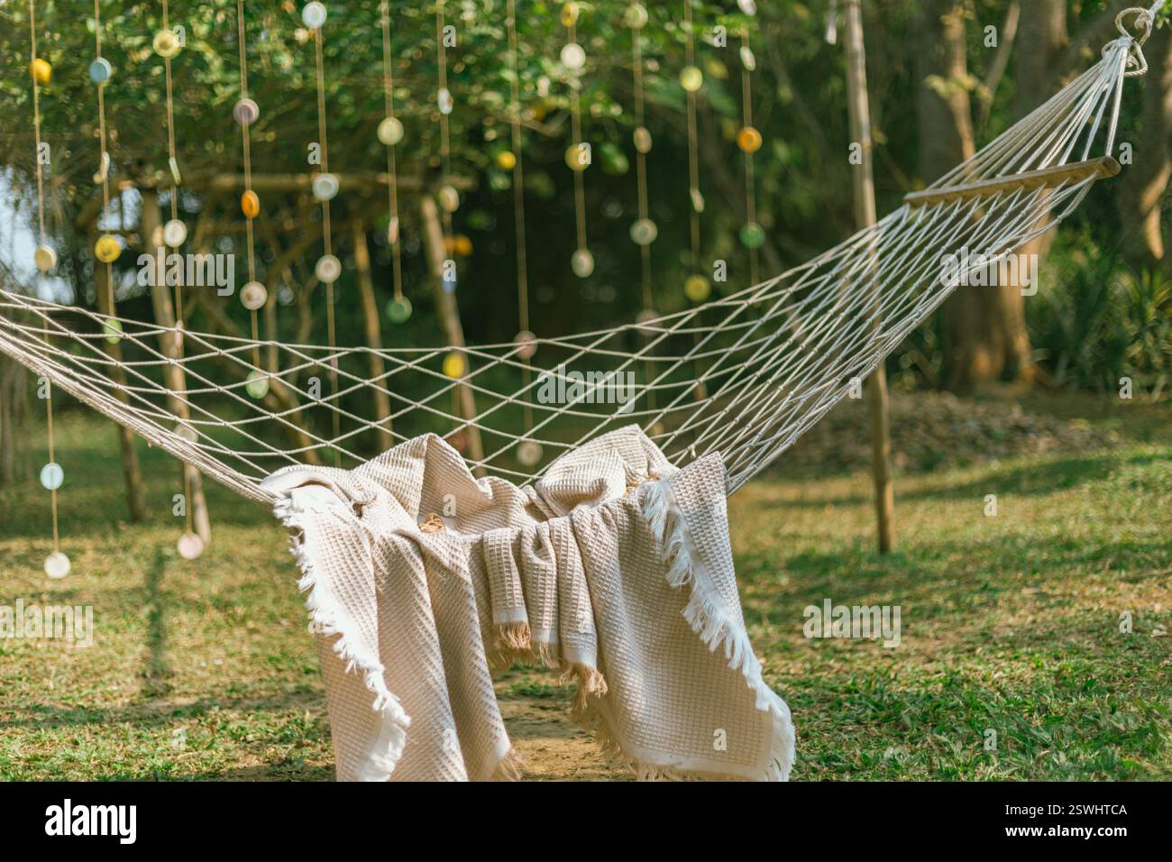 Close up cozy hammock , selective focus Stock Photo