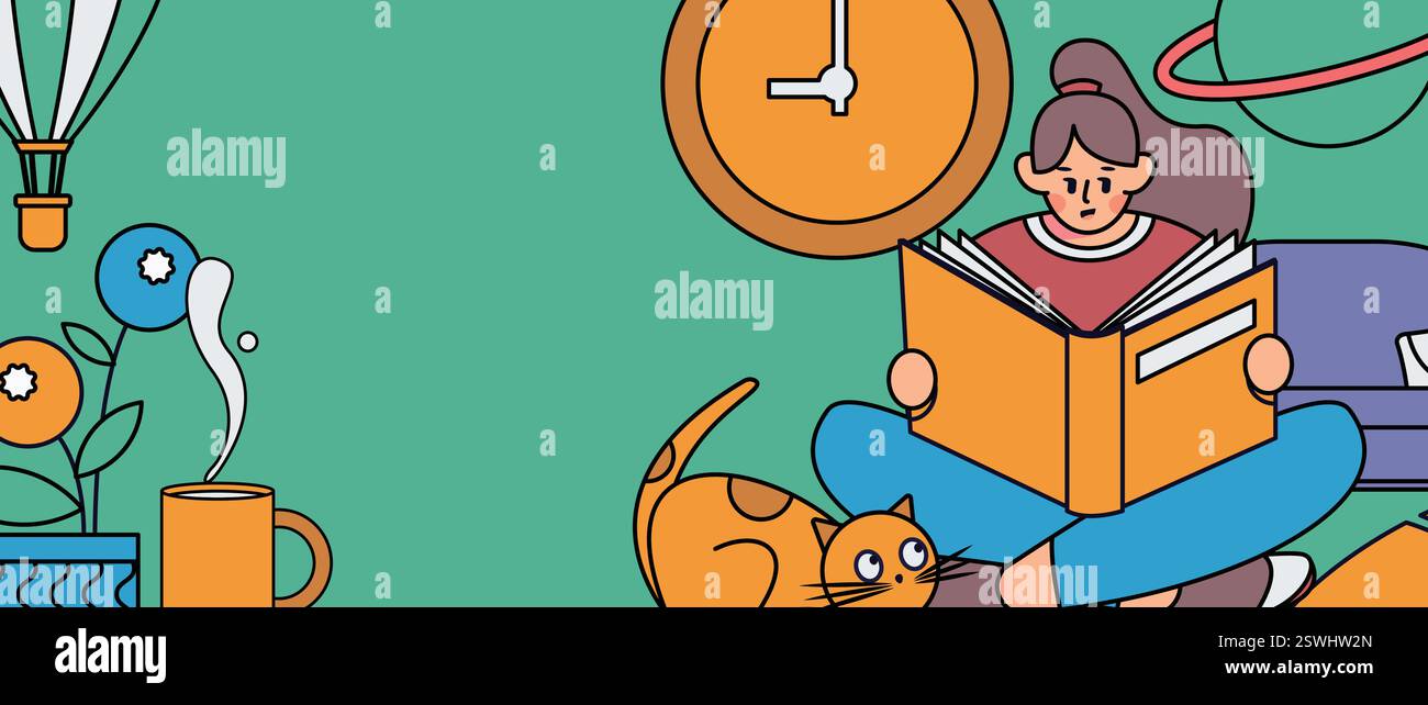 Vector Chacter Character reading quietly vector concept operation hand drawn ...