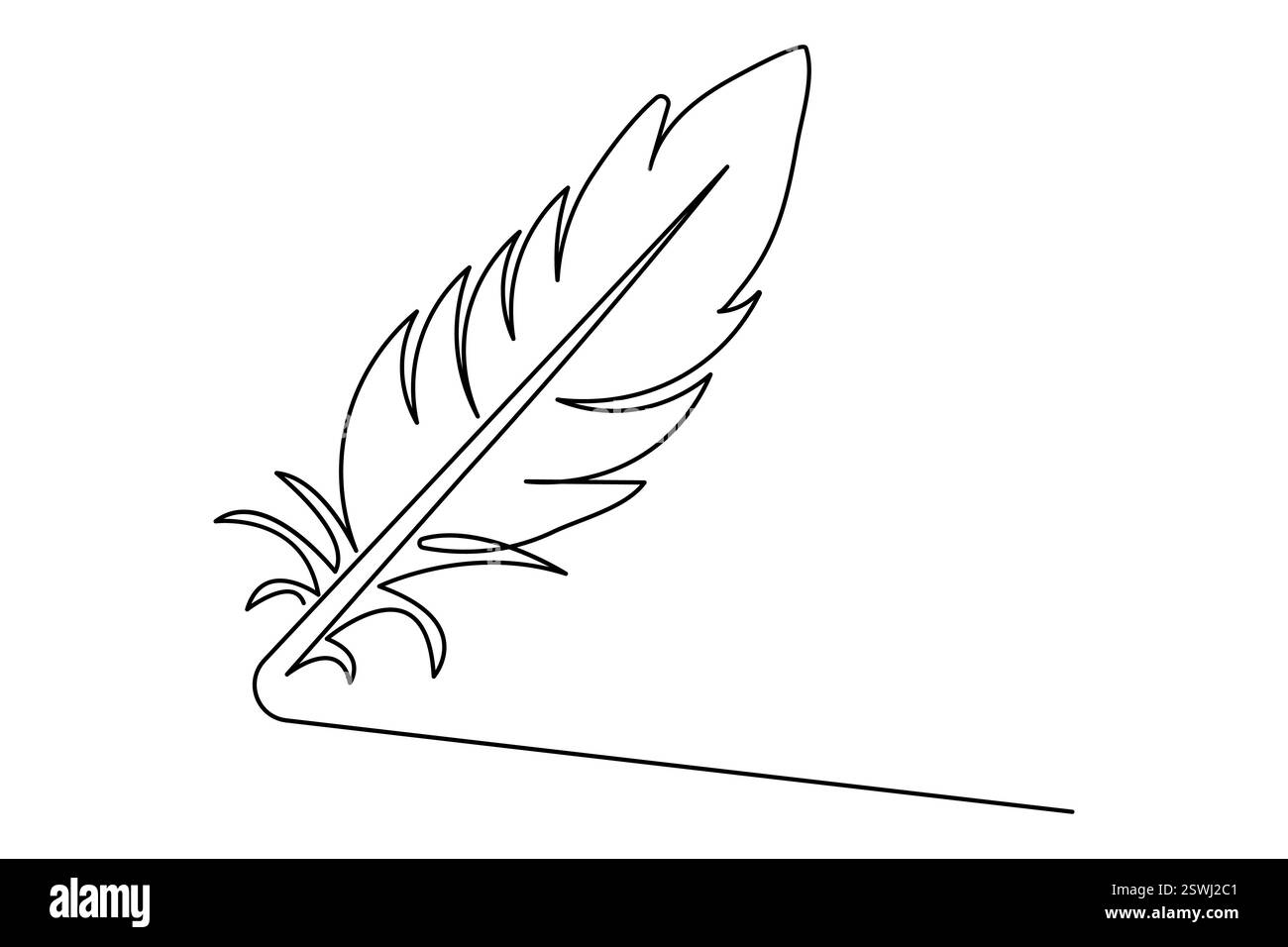 Bird feather one line drawing of minimalist vector icon with black and ...