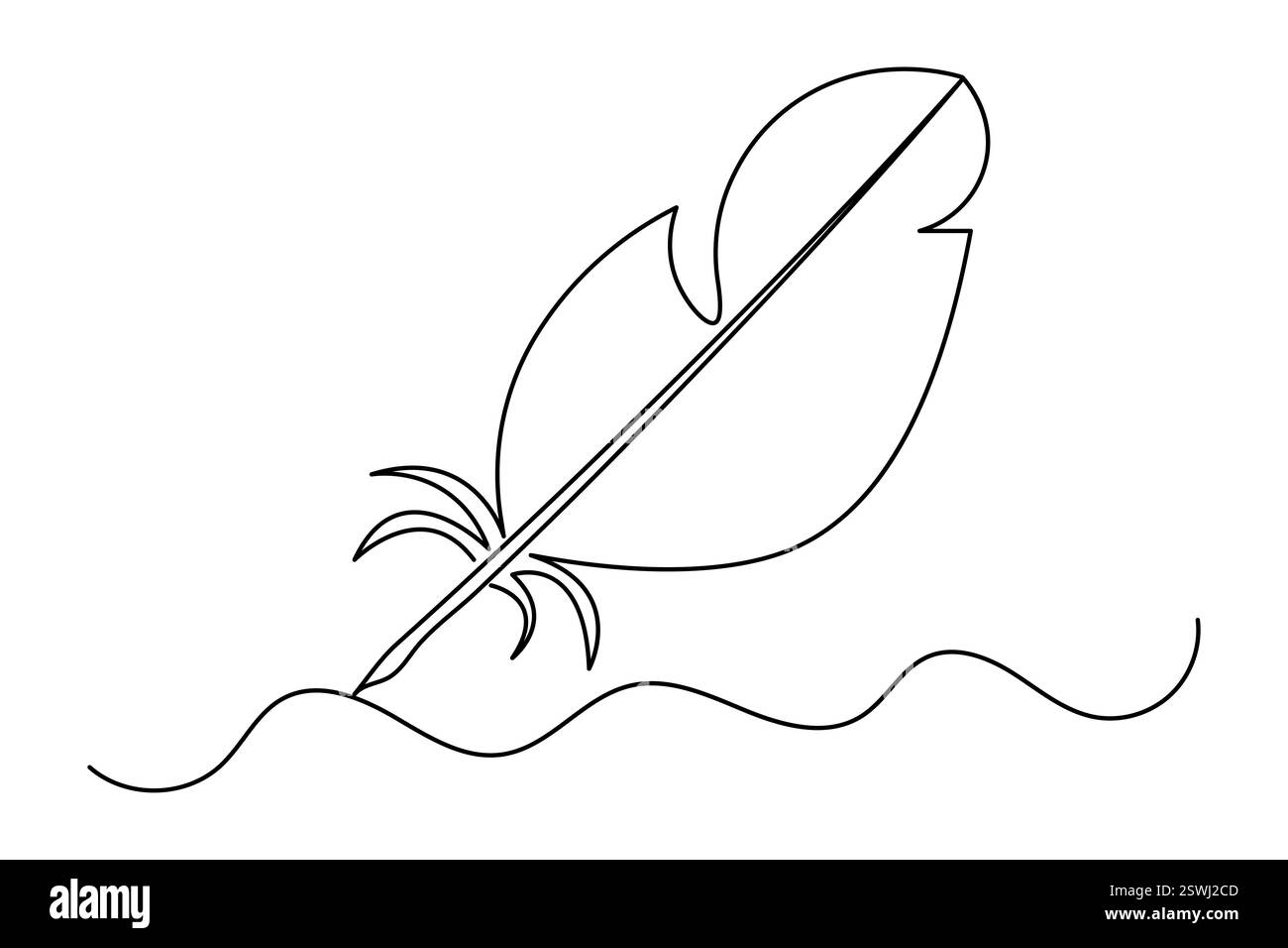 Bird feather one line drawing of minimalist vector icon with black and ...