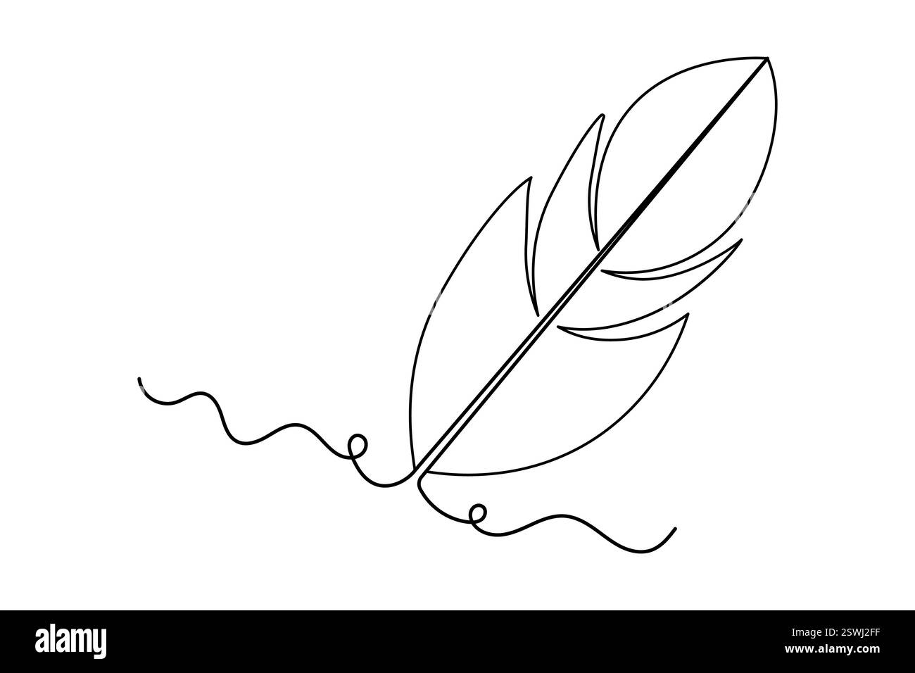 Bird feather one line drawing of minimalist vector icon with black and ...