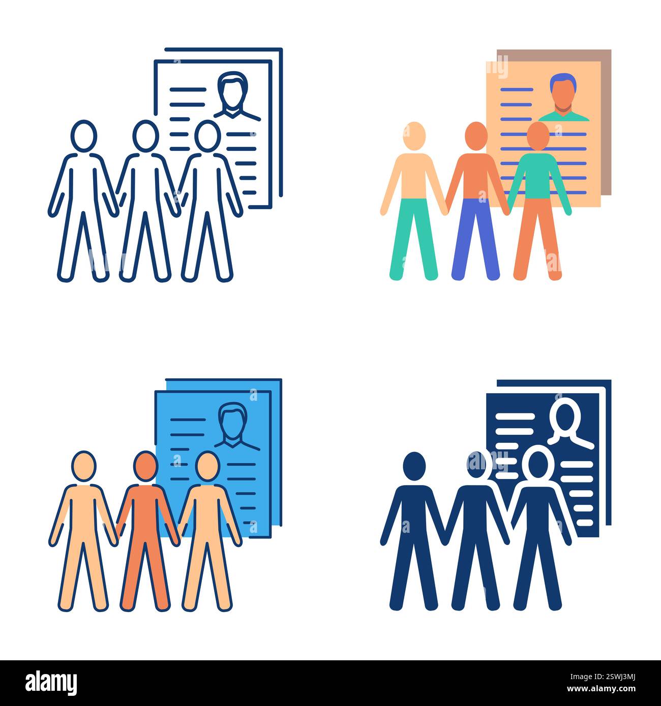 Census records icon set in flat and line style. Gathering info about population, people survey form. Vector illustration Stock Vector