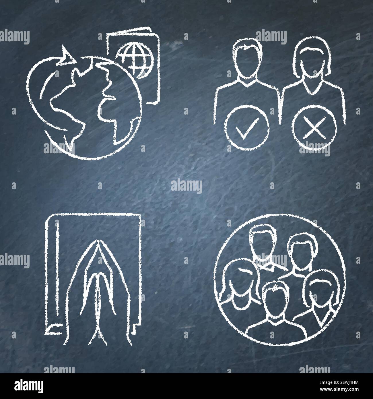 Religion and discrimination chalkboard icon set. Vector illustration ...
