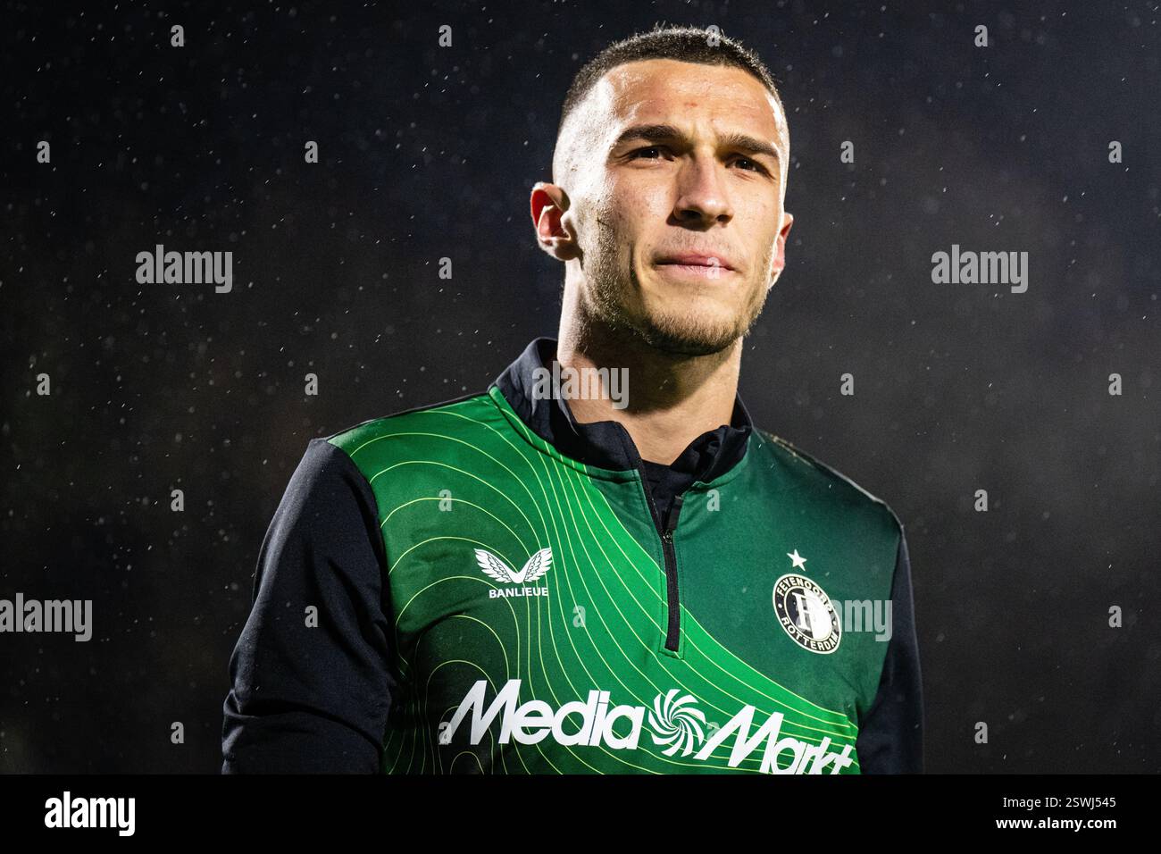 Waalwijk - Goalkeeper Plamen Andreev of Feyenoord during the fifteenth round of the Eredivisie season 2024/2025. The match is set between RKC Waalwijk Stock Photo