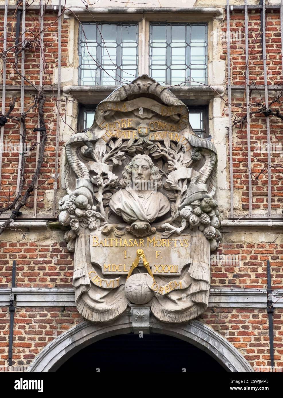 A bust of the Flemish book printer and publisher Balthasar II Moretus (1615-1674) in the Plantin-Moretus Museum, Antwerp, Belgium Stock Photo
