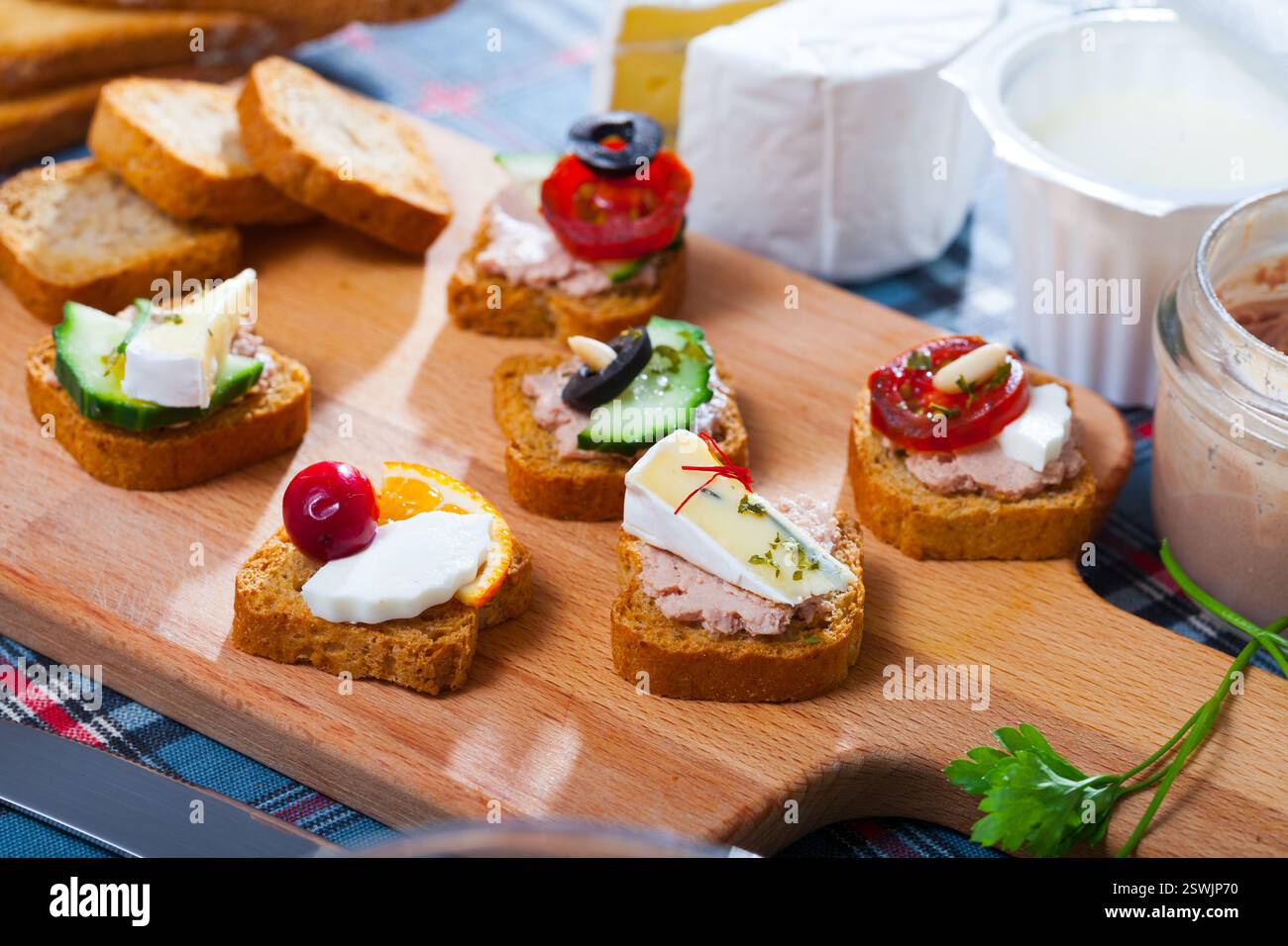 Assorted homemade canape appetizers Stock Photo