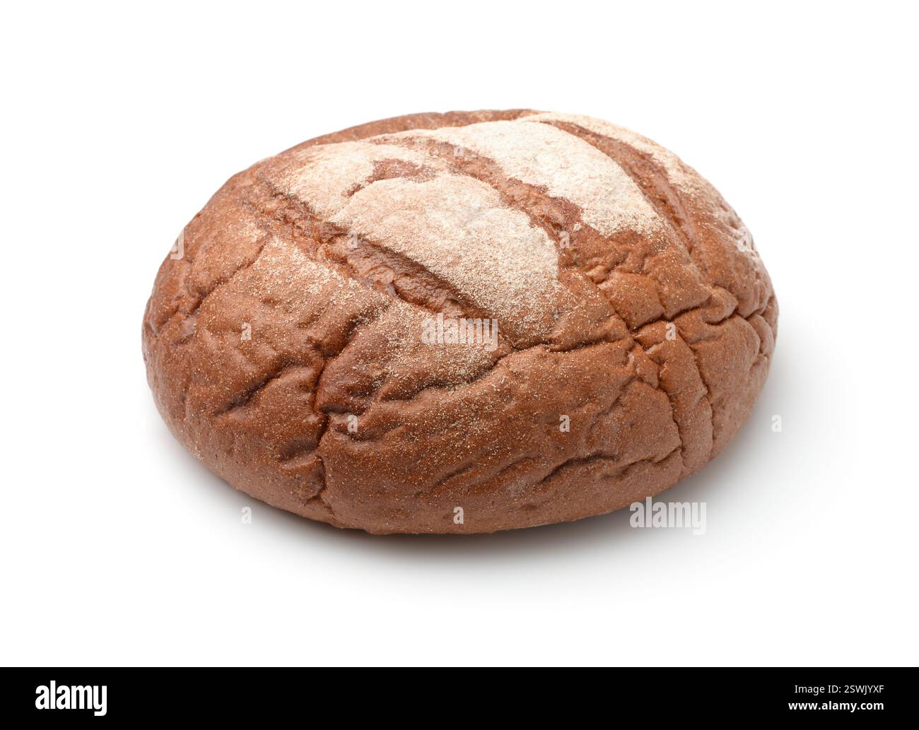 Round loaf of rye bread isolated on white Stock Photo