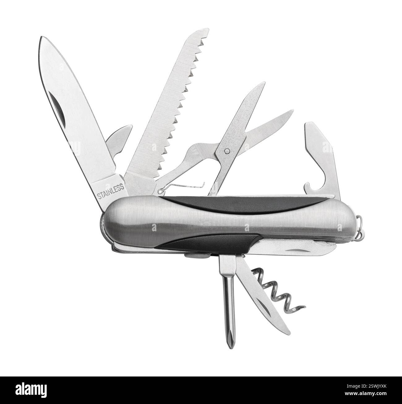 Side view of multi function pocket knife isolated on white Stock Photo