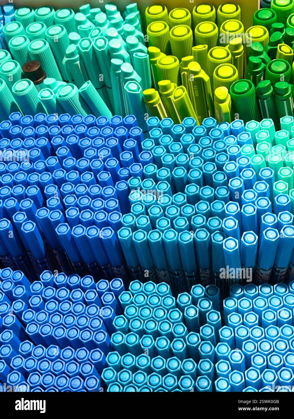 Blue and green markers lids. - Smartphone Captured Stock Image