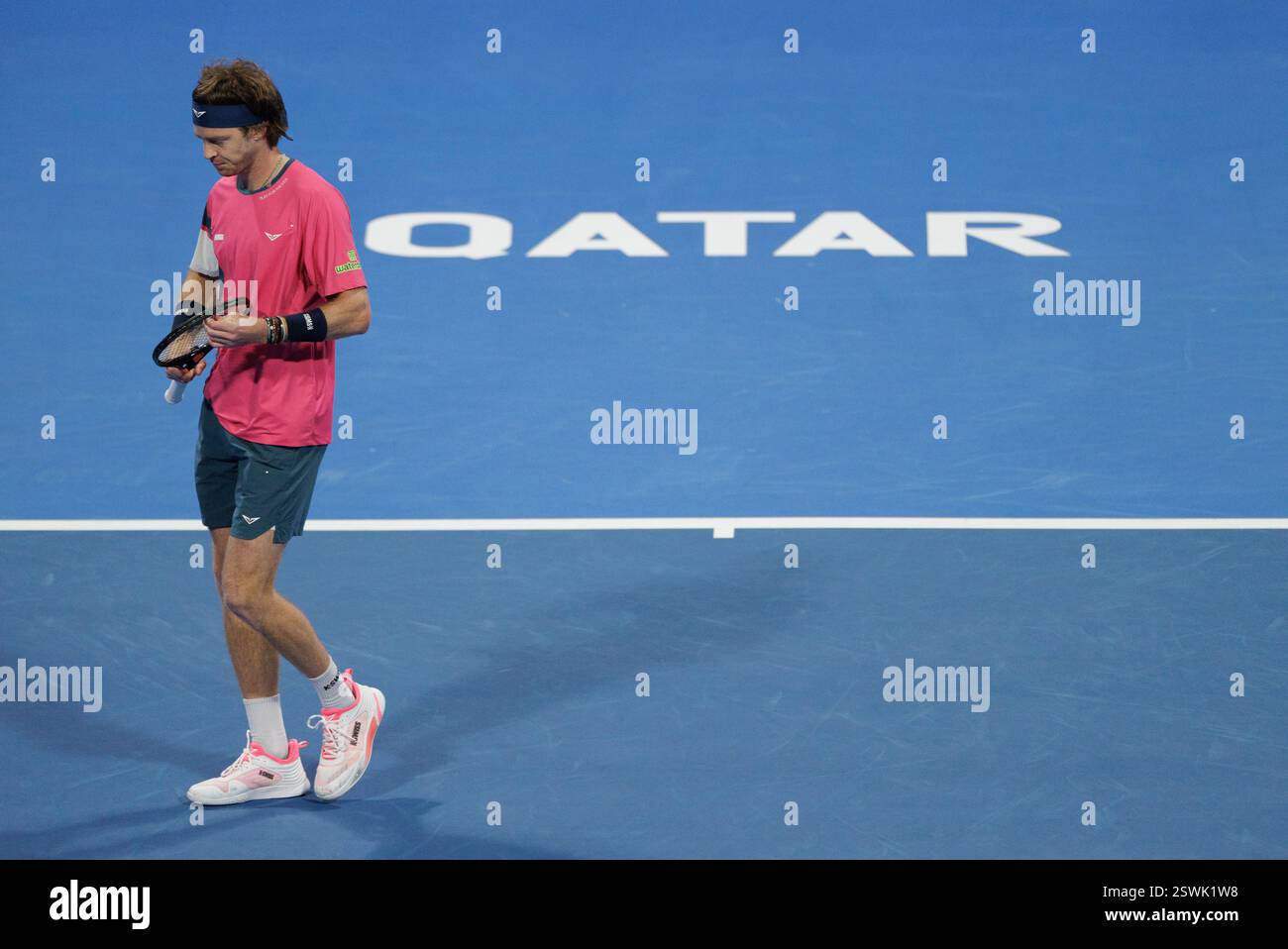 Rublev Doha Andrey Rublev of Russia during the 2025 Qatar ExxonMobil Open, ATP 500 ...