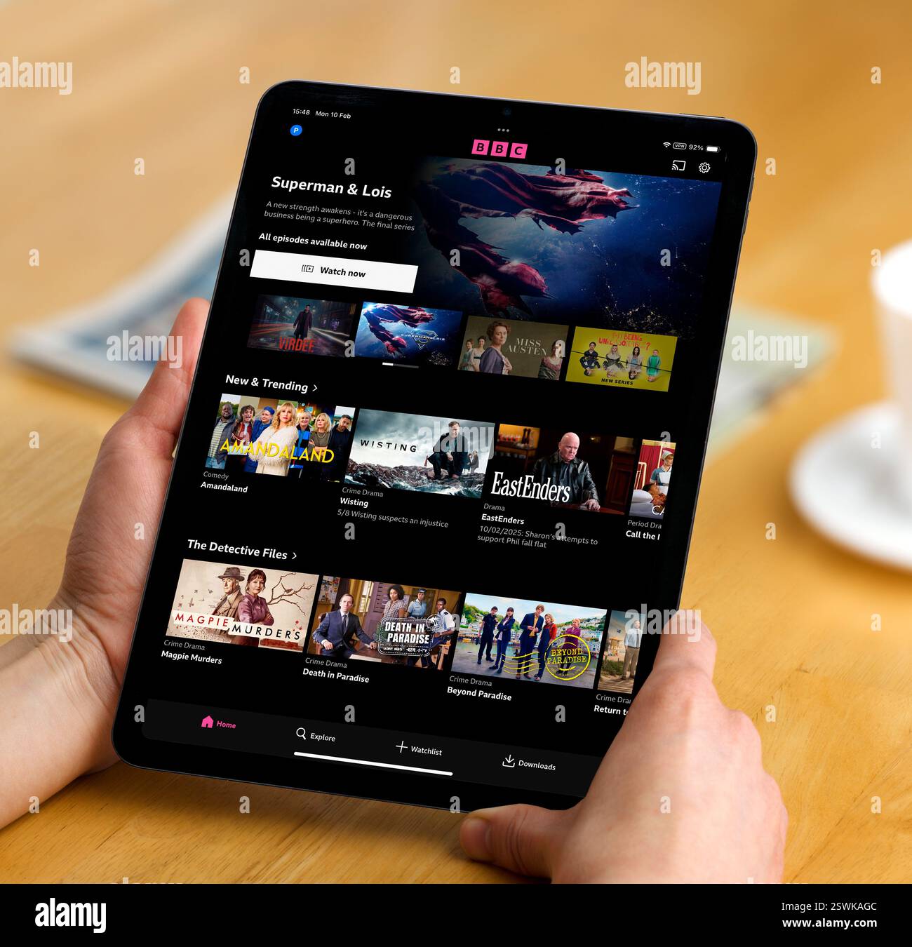 Looking at the BBC iPlayer app on an Apple iPad Stock Photo