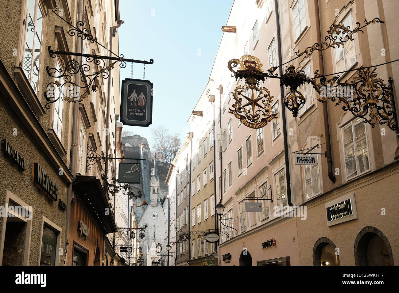 Salzburg, Austria - February 5, 2025. Getreidegasse, Salzburg's most