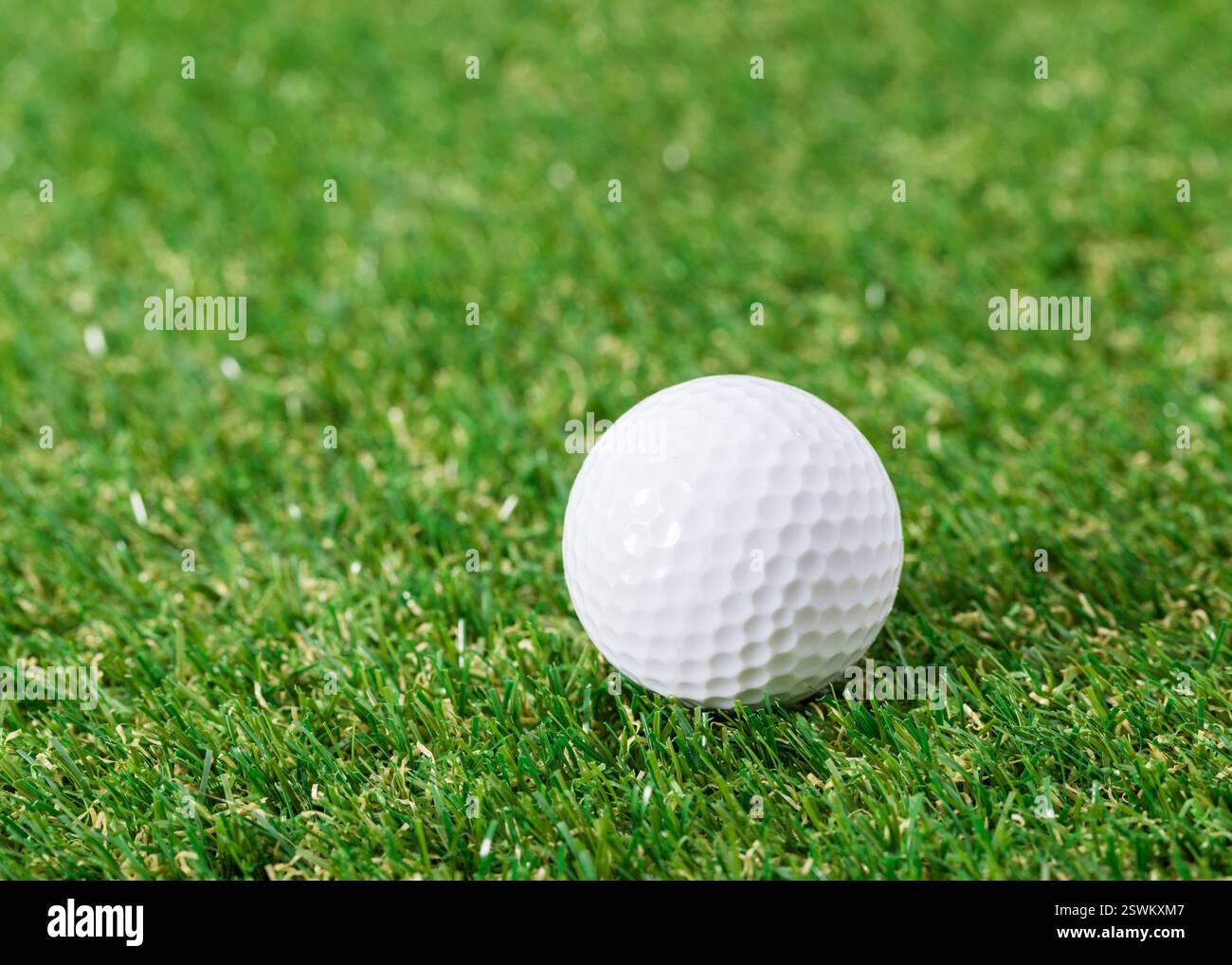 Indoor mini golf equipment set on green grass background Stock Photo