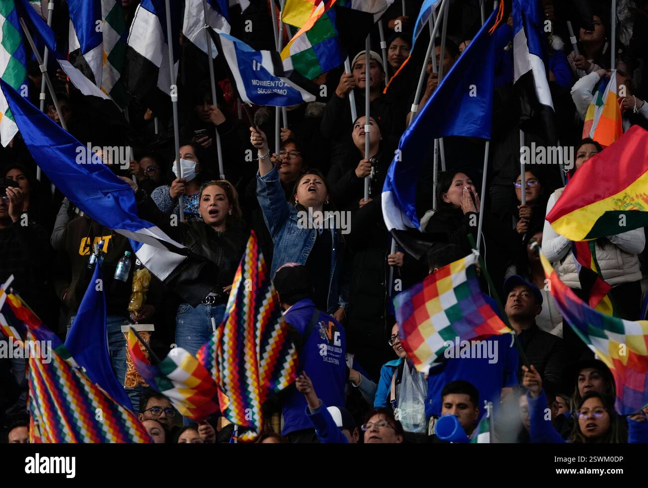 Supporters of Bolivian President Luis Arce cheer during a Movement for