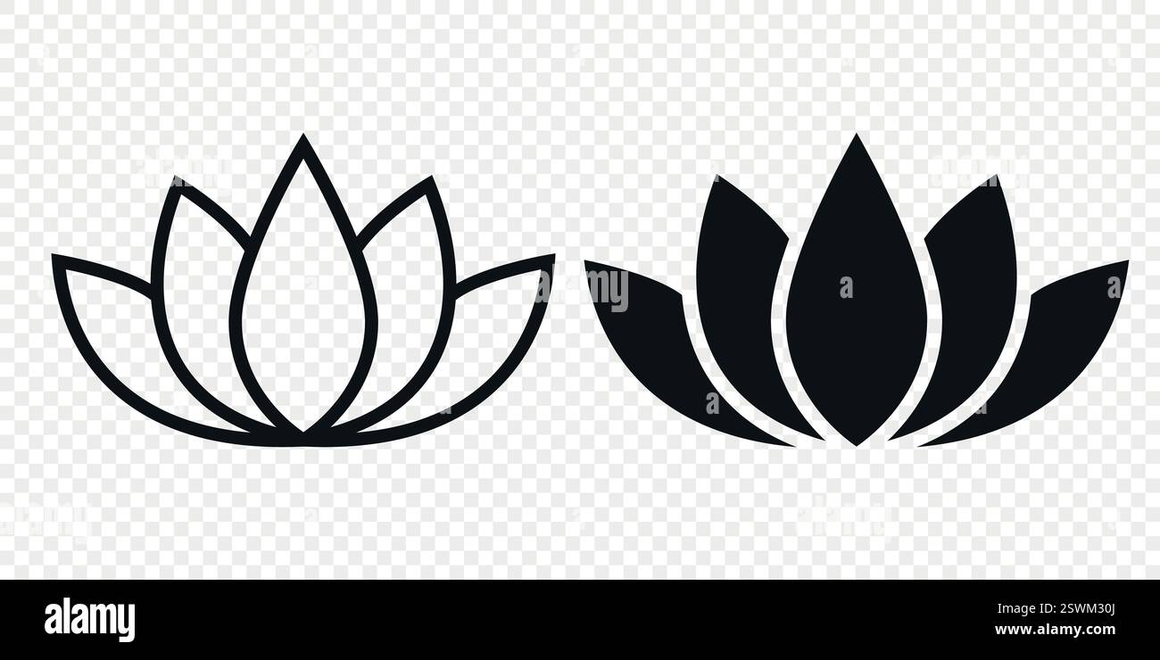 Flat Single Color Vector Lotus Flower Icon Set. Monochrome Floral ...