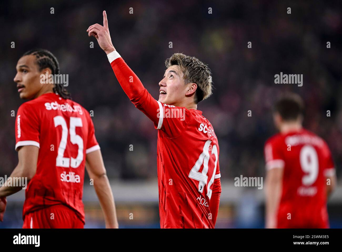 Freiburg's Ritsu Doan celebrates scoring during the Bundesliga soccer ...