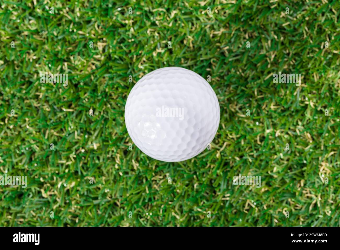 Indoor mini golf equipment set on green grass background Stock Photo