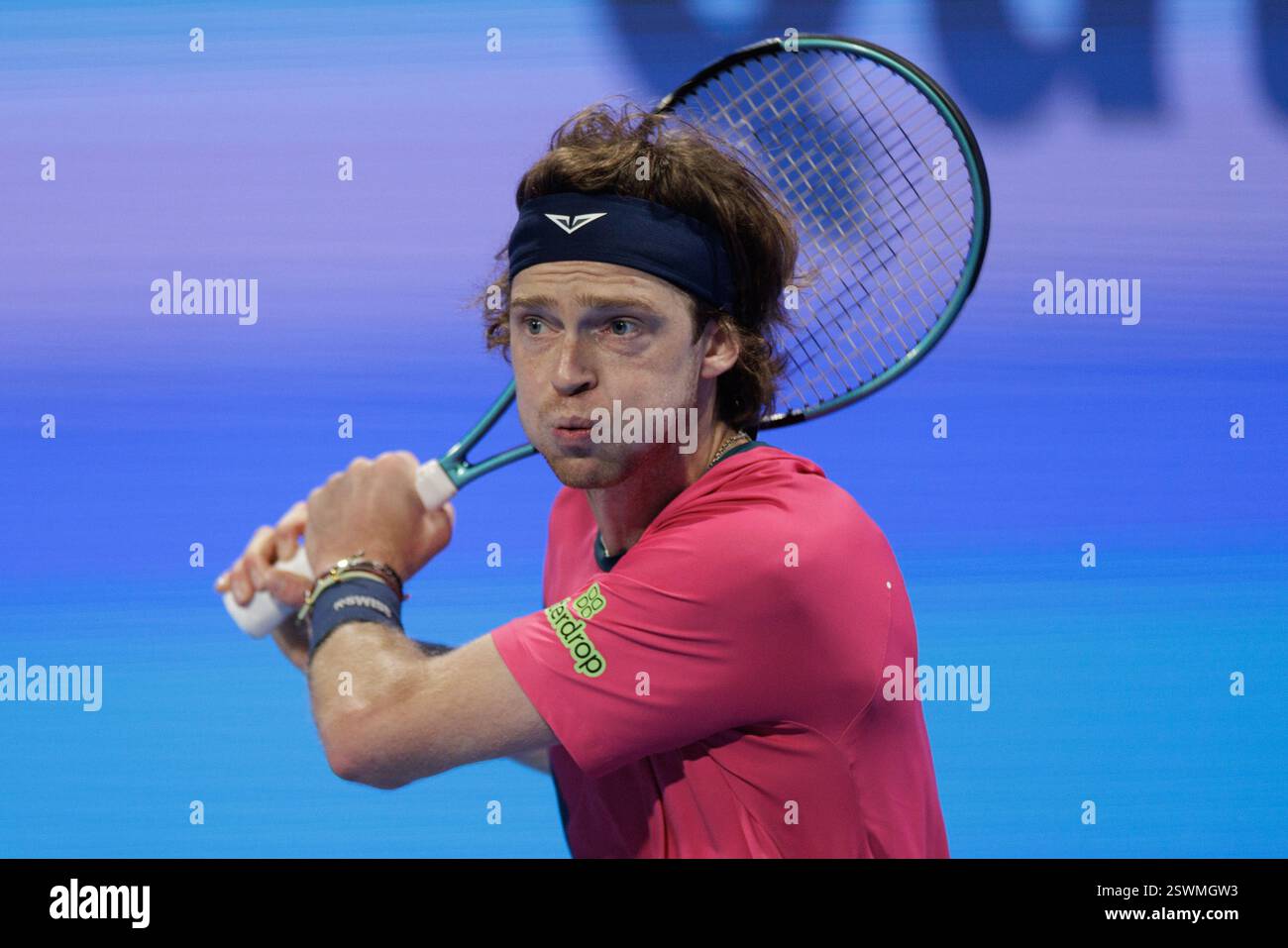 Rublev Doha Andrey Rublev of Russia during the 2025 Qatar ExxonMobil Open, ATP 500 ...