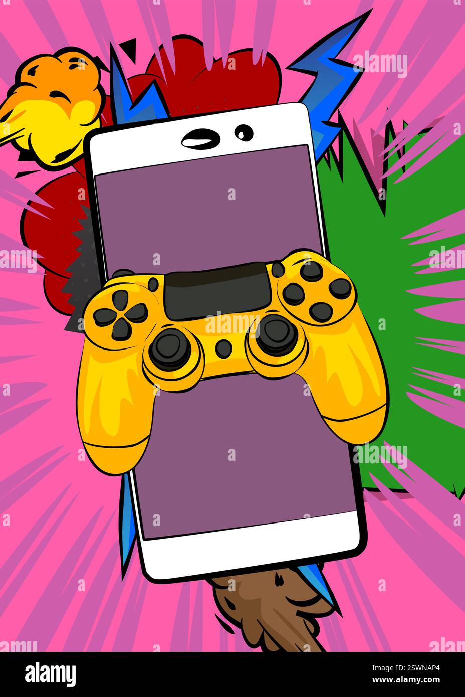 Cartoon Smartphone, comic book Telephone with Gaming controller. Retro ...