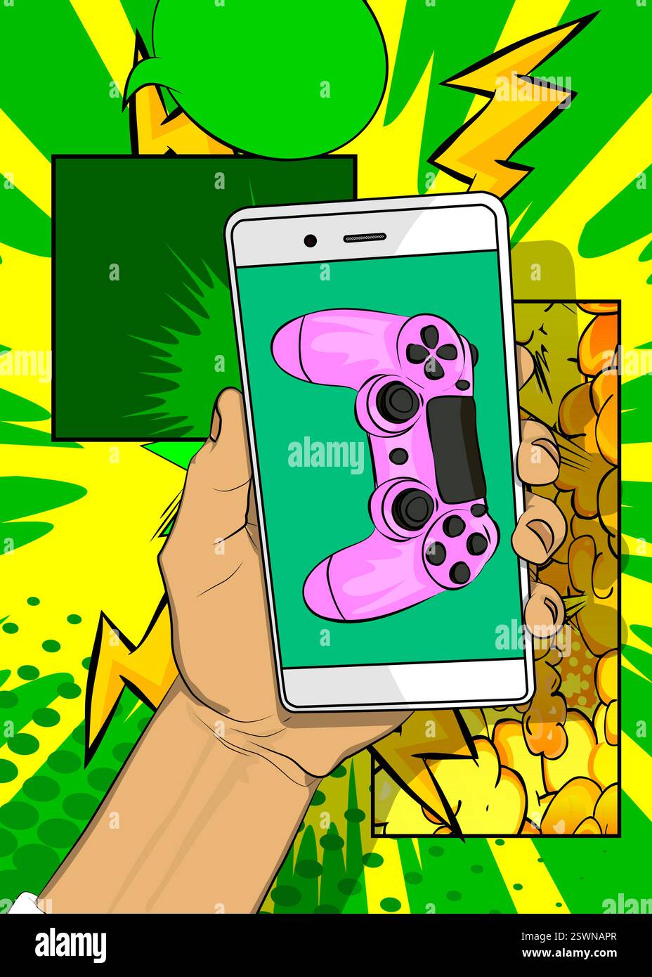 Cartoon Smartphone, comic book Telephone with Gaming controller. Retro ...
