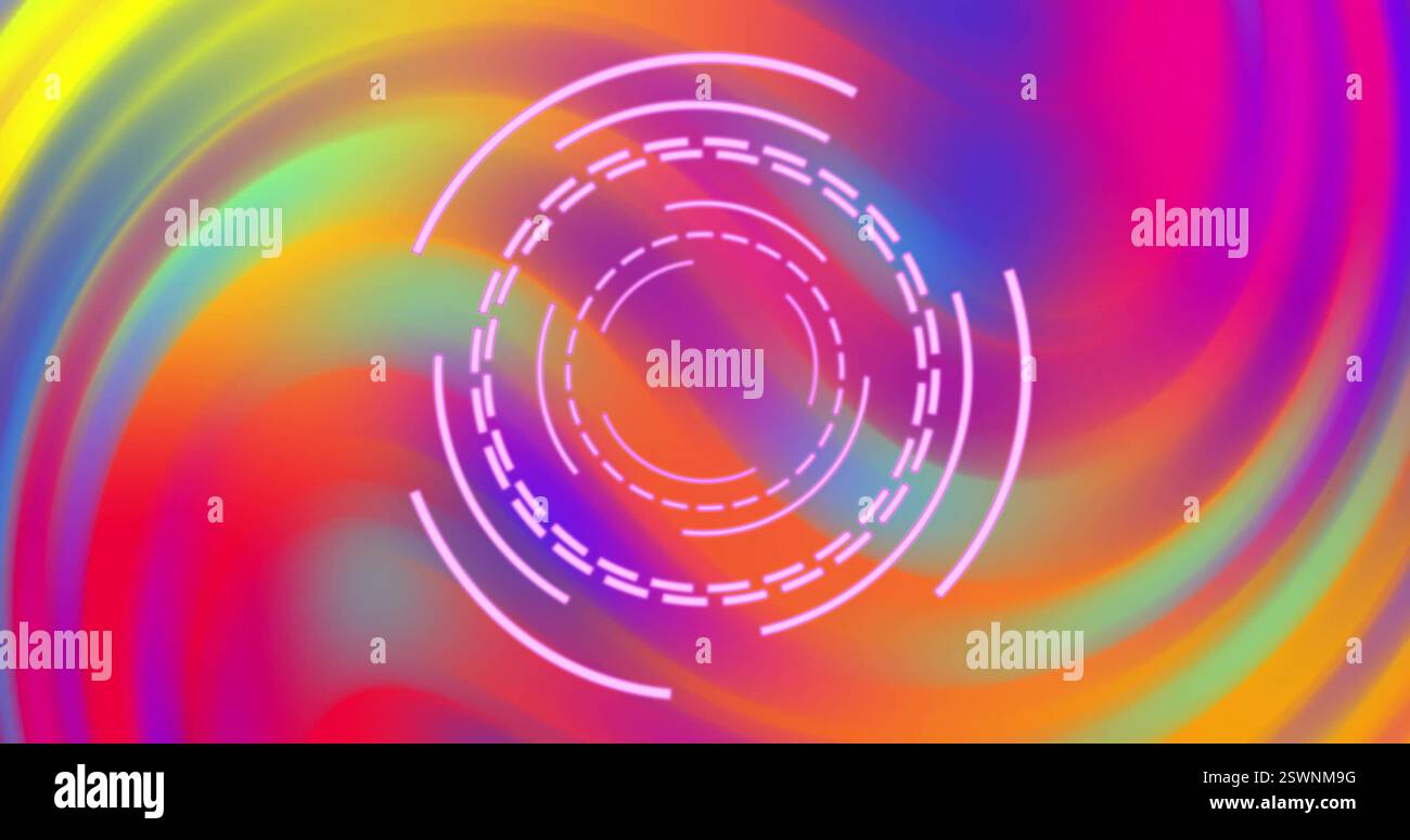 Image of pink circular scanner processing over swirling psychedelic background Stock Photo