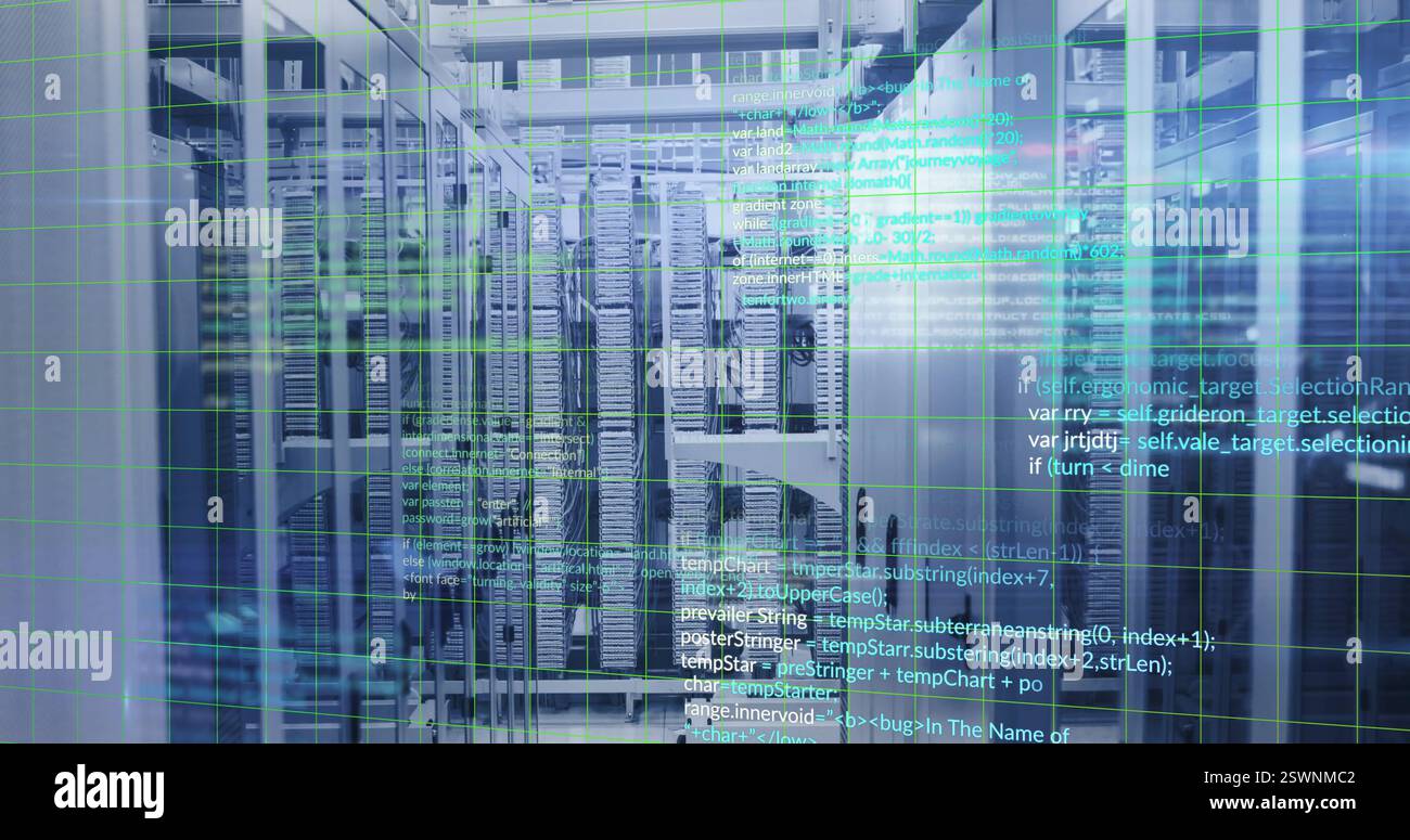 Image of data processing over server room Stock Photo