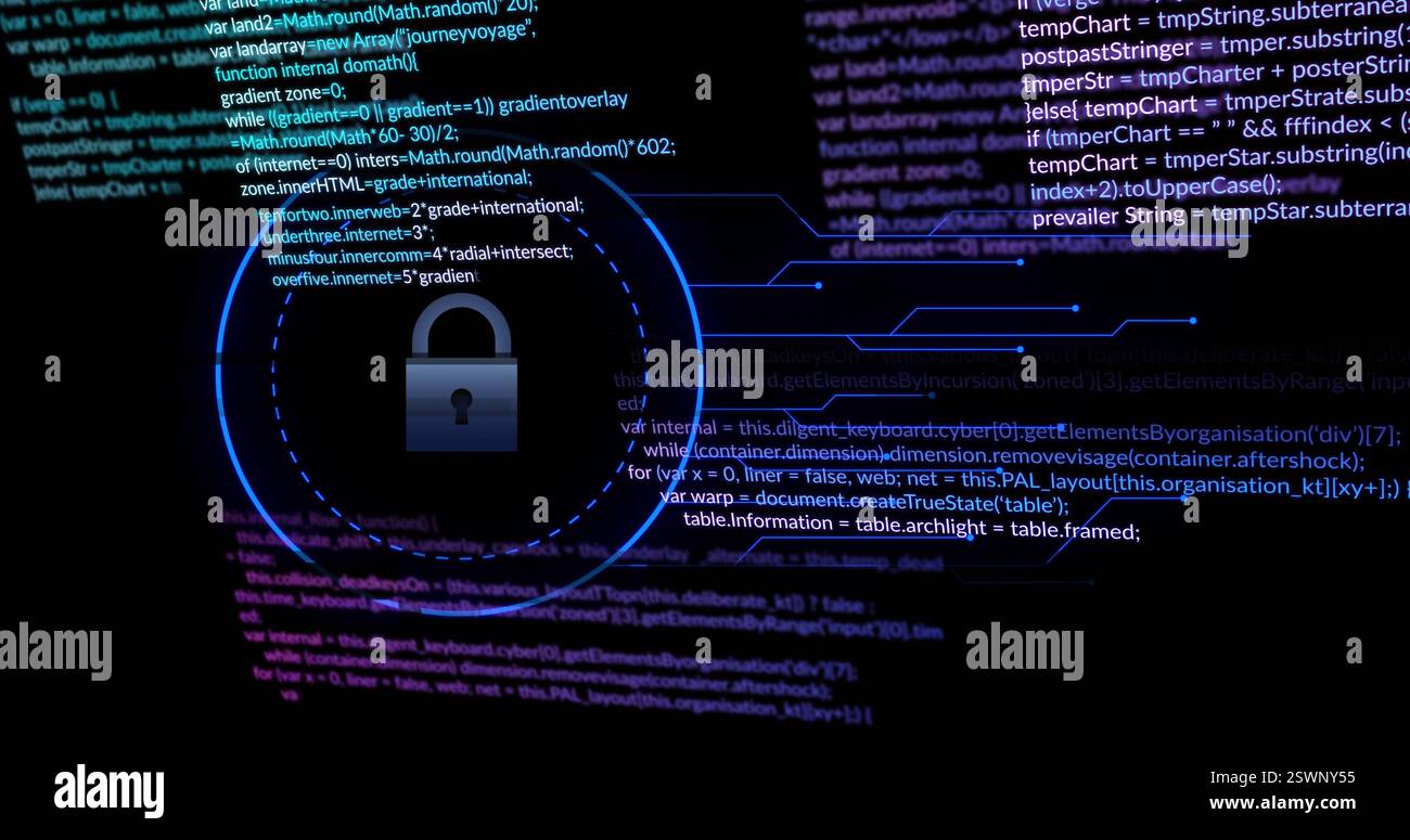 Image of data processing over digital padlock Stock Photo