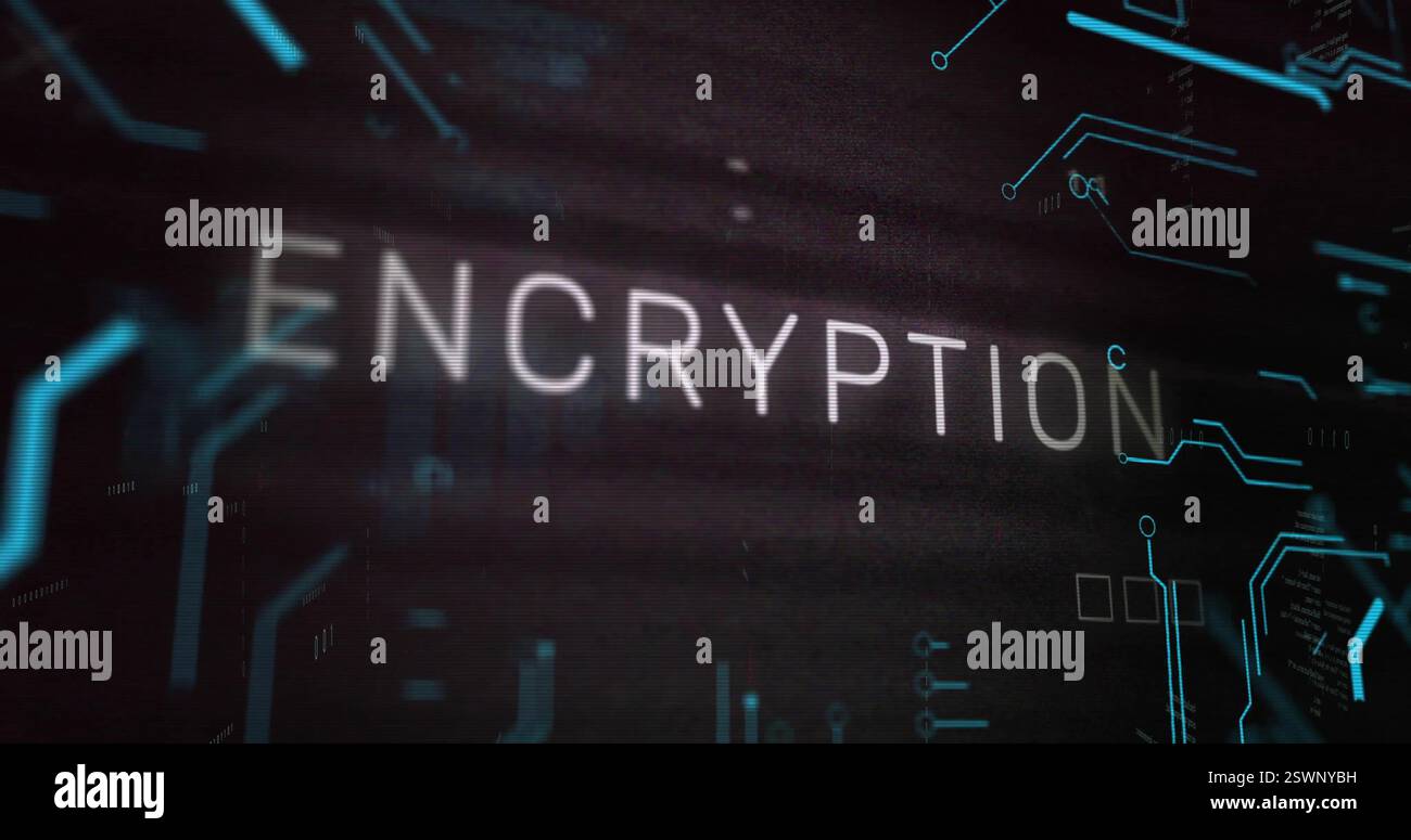 Encryption text over dark digital background with binary coding image Stock Photo