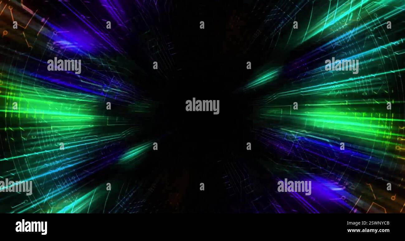 Image of glowing light trails moving over black background Stock Photo ...