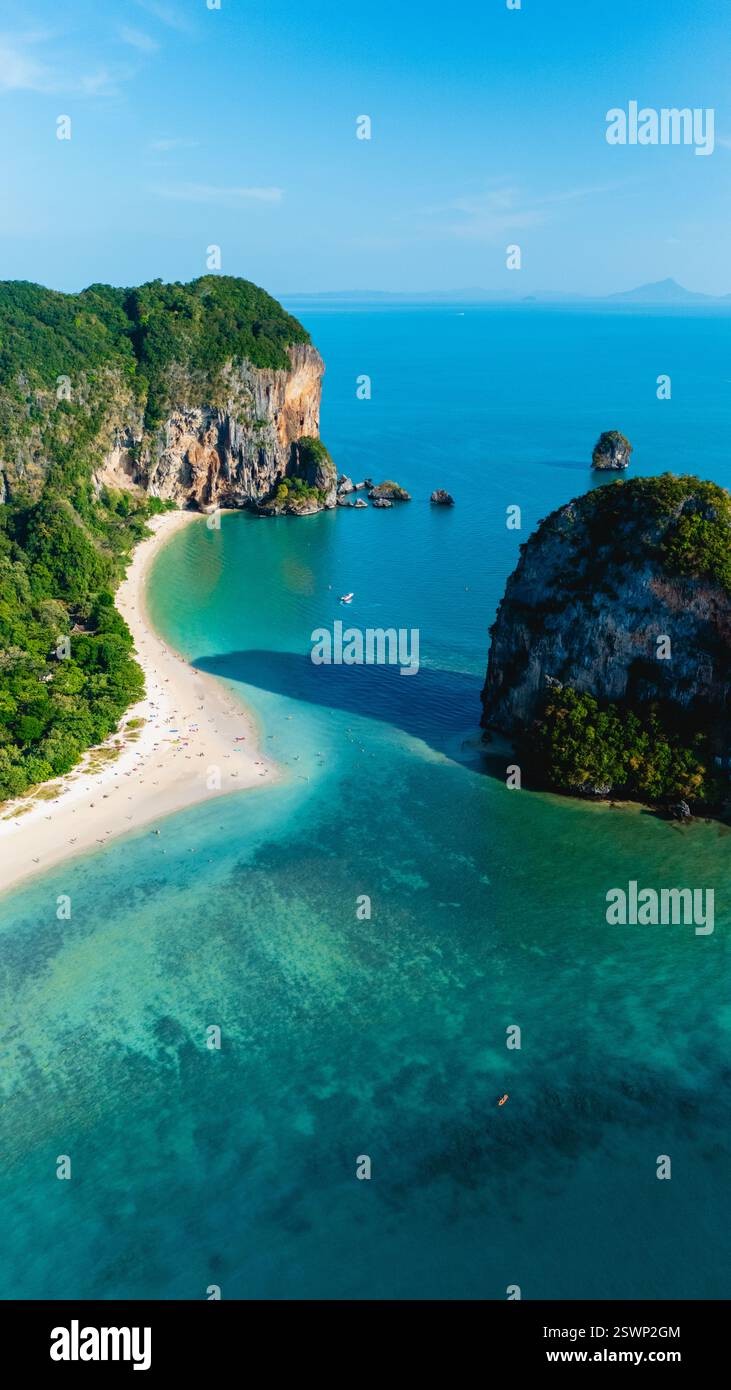 Dramatic limestone cliffs and clear waters in Krabi