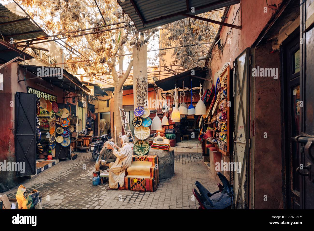 The Medina in Marrakesh refers to the central area of the city where many of the markets (souks), shops and restaurants are found. Stock Photo