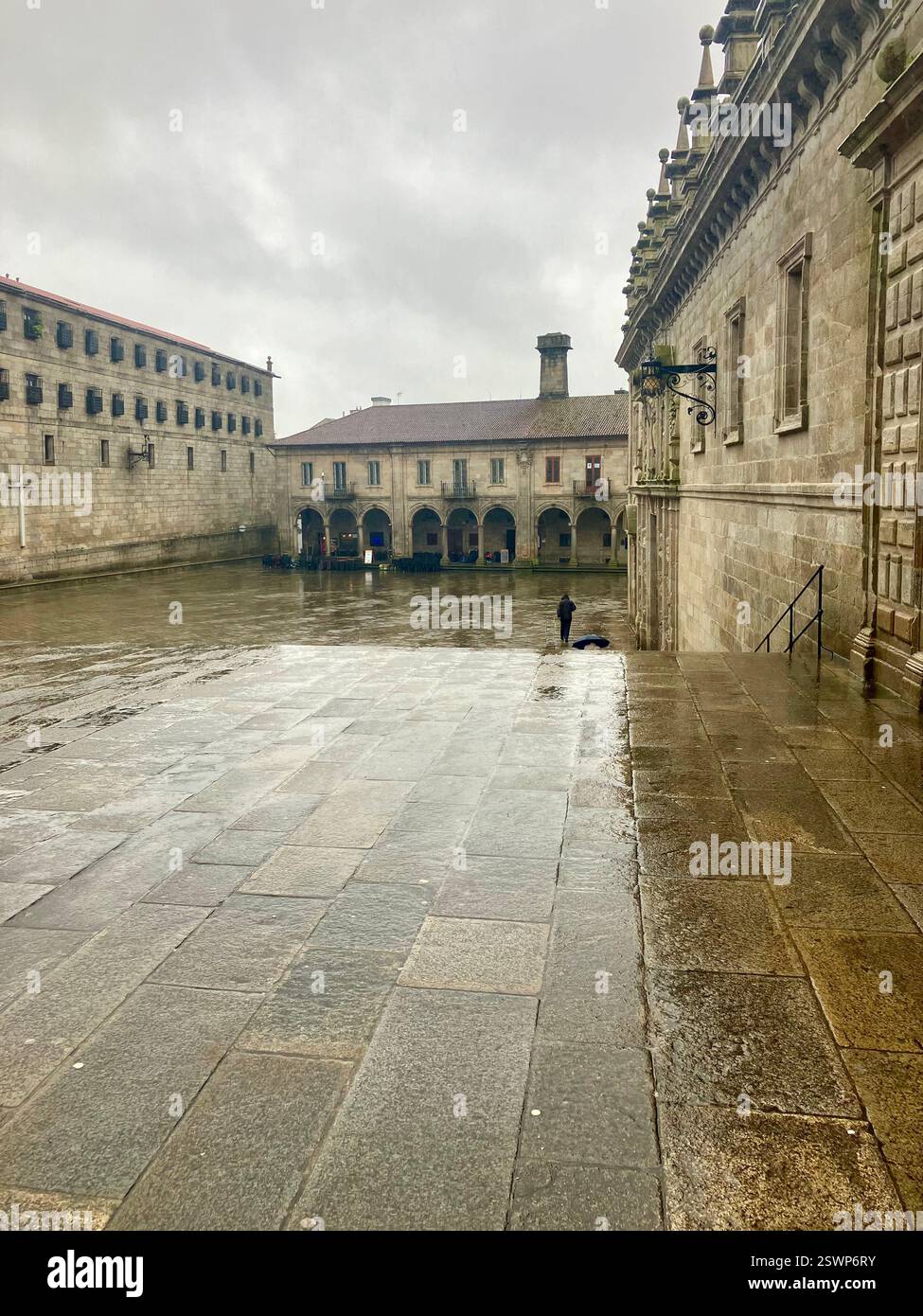 Praza da Quintana de Mortos in the Rain, Santiago de Compostela - Smartphone Captured Stock Image