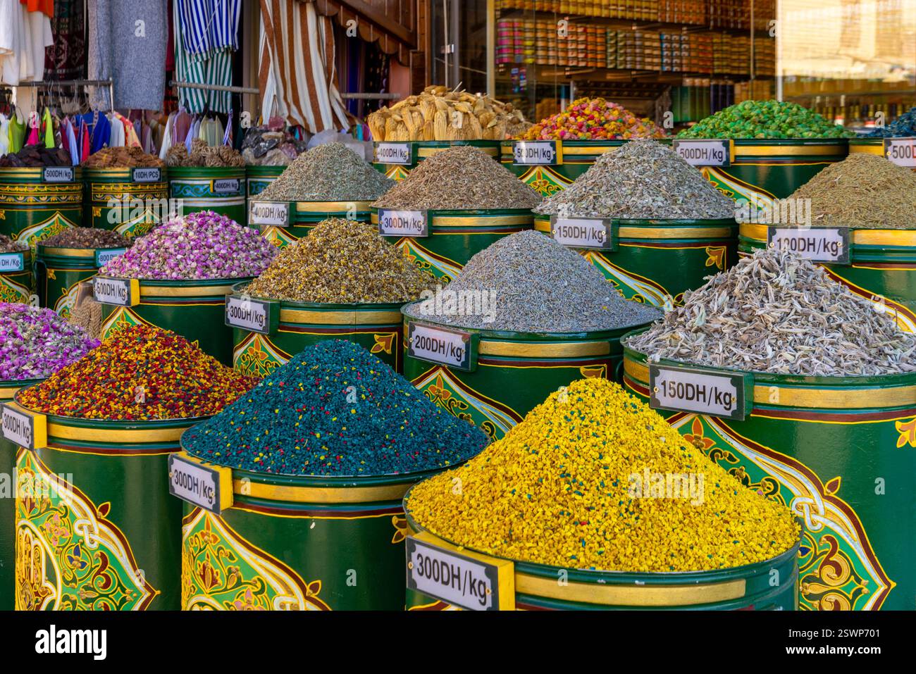 The Medina in Marrakesh refers to the central area of the city where many of the markets (souks), shops and restaurants are found. Stock Photo
