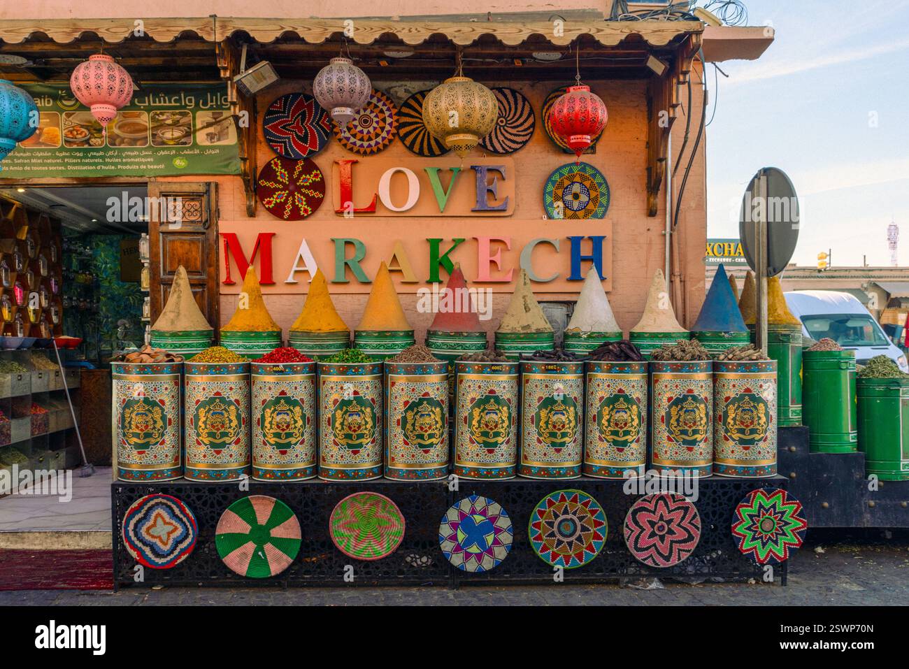 The Medina in Marrakesh refers to the central area of the city where many of the markets (souks), shops and restaurants are found. Stock Photo