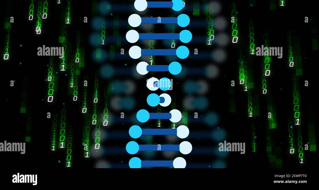 DNA strand and binary coding, scientific data processing image Stock Photo