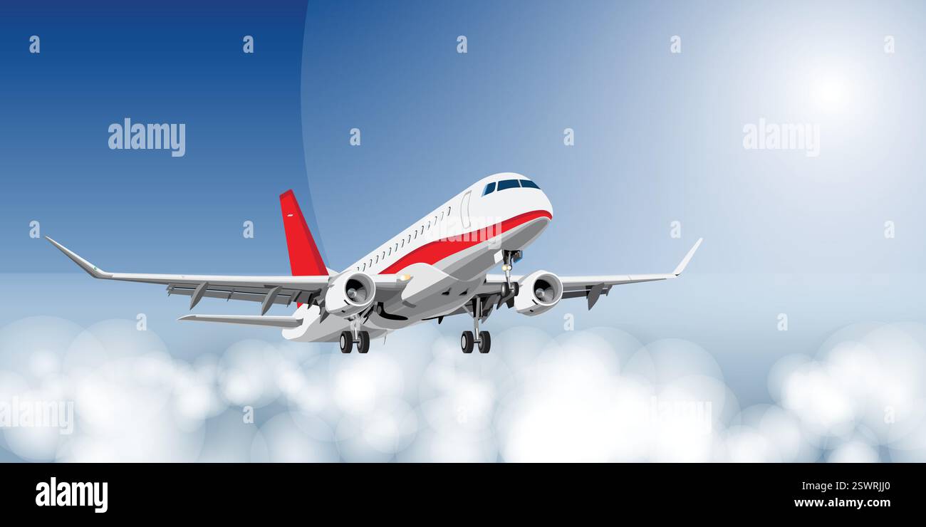Flying above clouds landing plane Stock Vector Images - Alamy