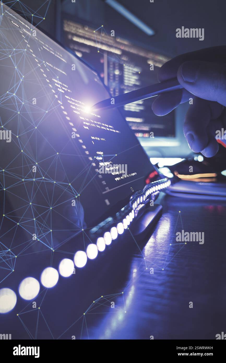 Interactive coding interface with neural network overlay in a high-tech ...